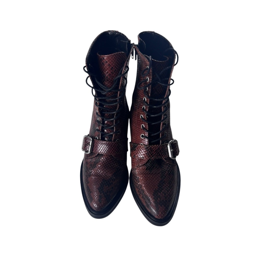 Aldo Womens Brown Snakeskin Print Leather Combat Boots Pointed Toe Buckle Size 9